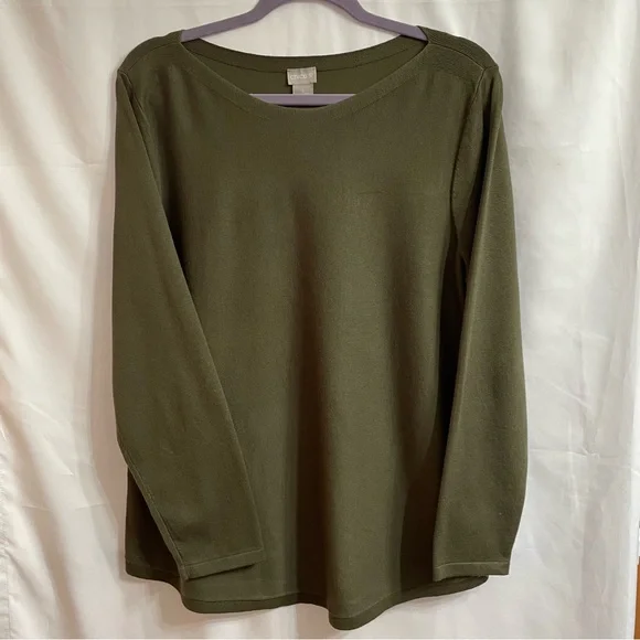 Women’s Chico's 3 Forest Green Knit Top Fall Business Casual Career Office - Picture 2 of 6